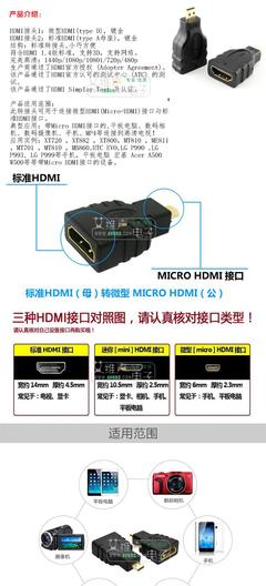 【微型micro hdmi轉(zhuǎn)接頭高清線(xiàn)轉(zhuǎn)換頭微型HDMI連接小轉(zhuǎn)大手機(jī)接電視】?jī)r(jià)格_廠(chǎng)家_圖片 -